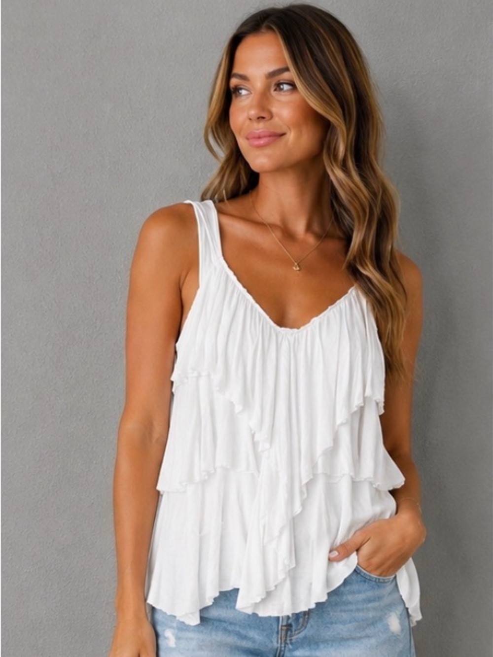 Bailey 44 White Tiered Ruffle Sleeveless Women's Top Size Small